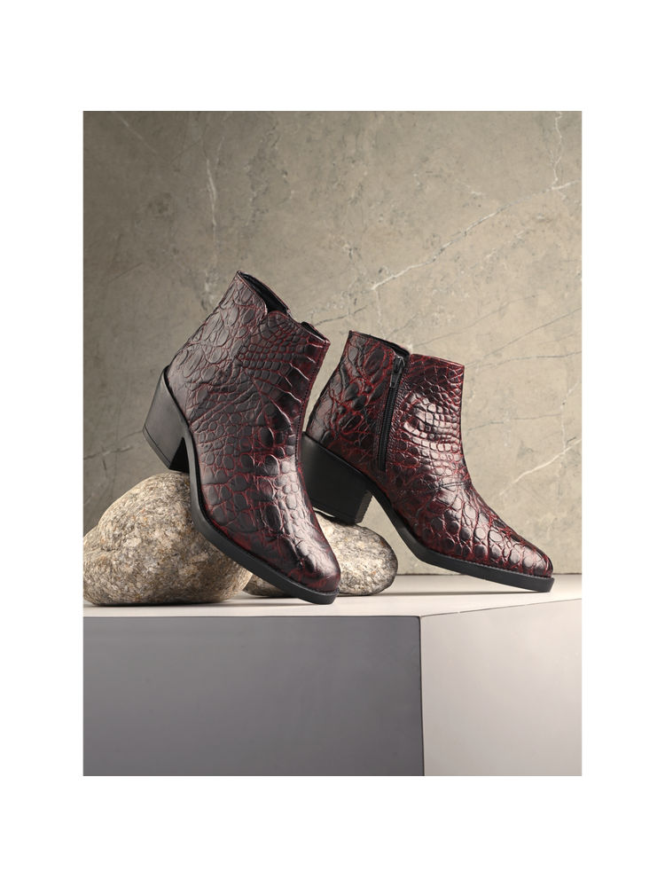 CARLO ROMANO Women Leather Ankle Casual Boots Maroon-image-34