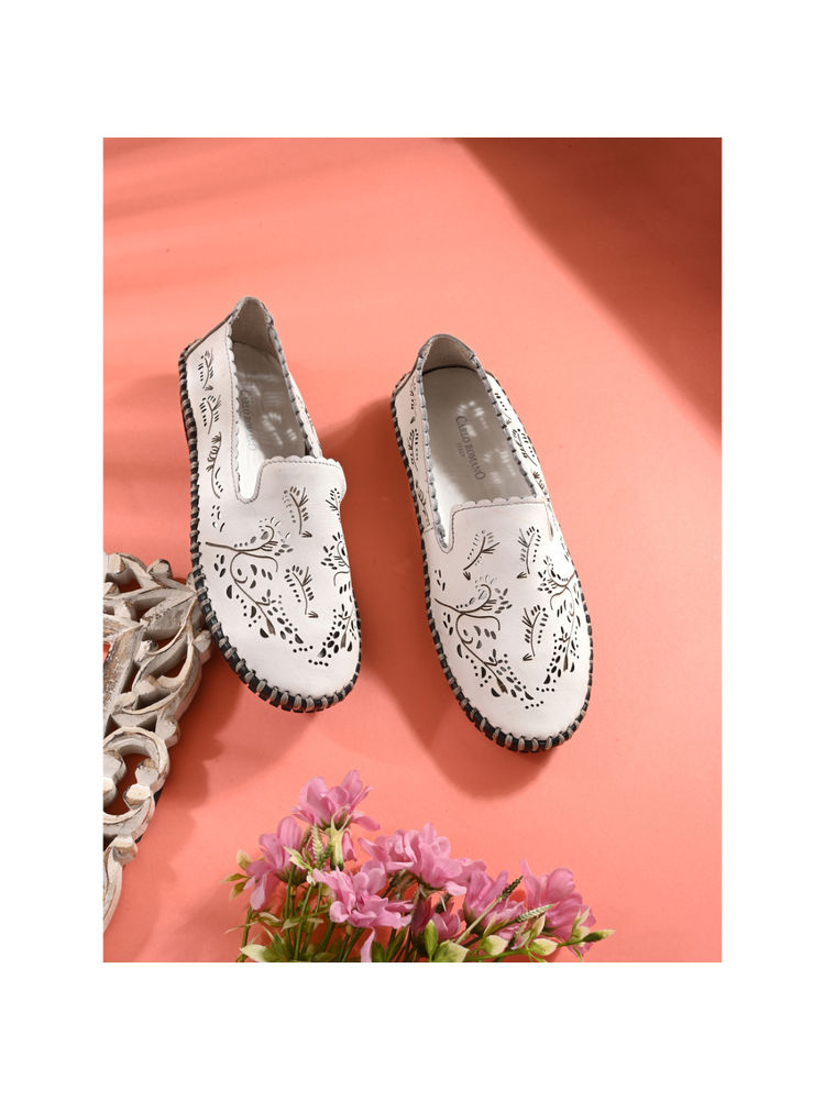 CARLO ROMANO Women Genuine Leather Textured Loafers White-image-14