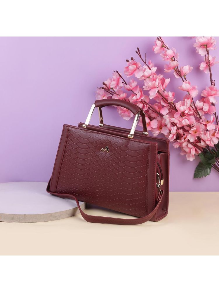Metro Textured PVC Maroon Casual Satchel Bag-picture-31