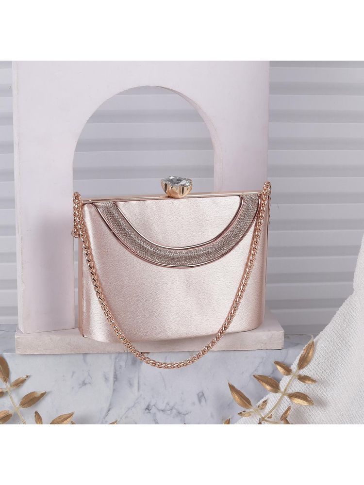 Metro Solid Fabric Rose Gold Party Clutch-picture-21