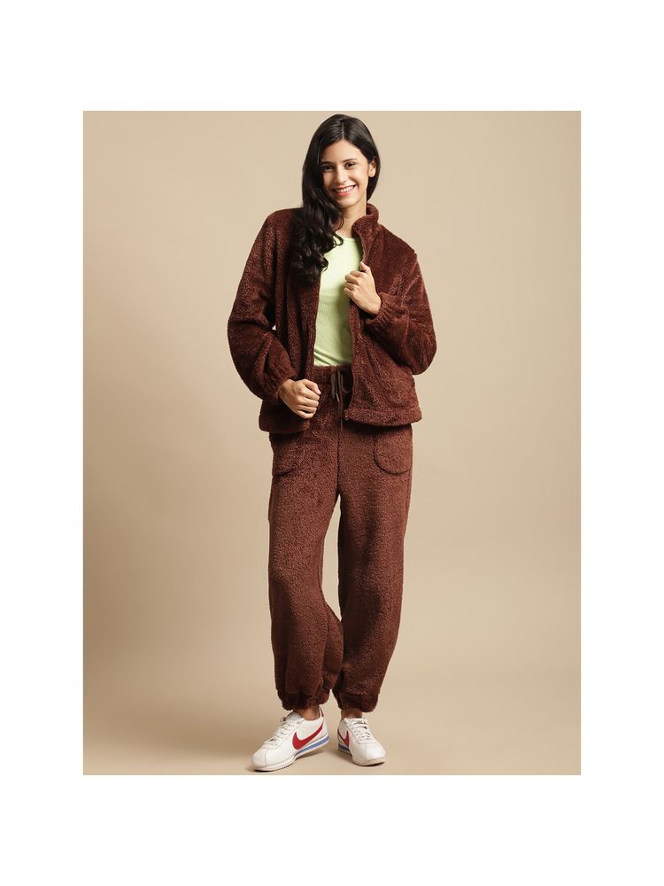 Secret Wish Women Brown Faux Fur Night Suit (Set of 2)-picture-35
