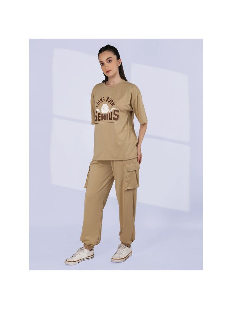 CHKOKKO Women Khaki Summer Co-Ord (Set of 2)-picture-25