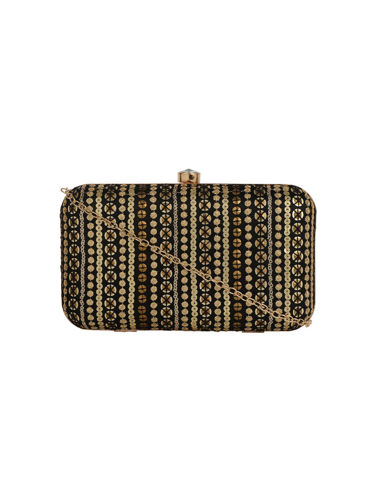 HORRA BLACK Solid Black Sequence Clutch