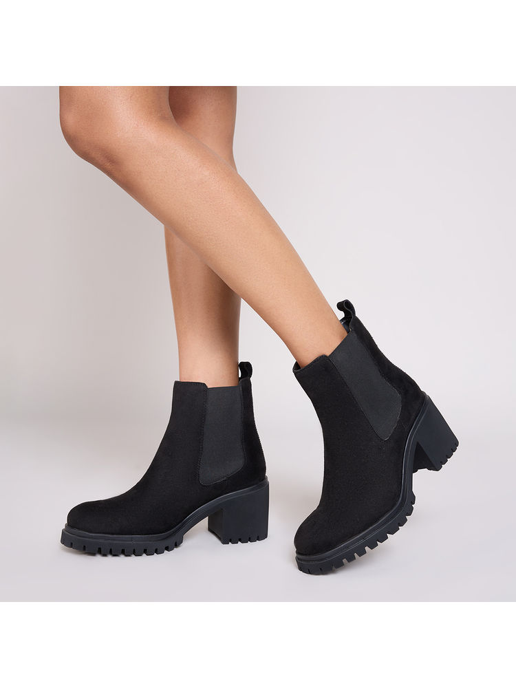 Twenty Dresses by Nykaa Fashion Black Suede Round Toe Ankle Length Chelsea Boots-picture-15