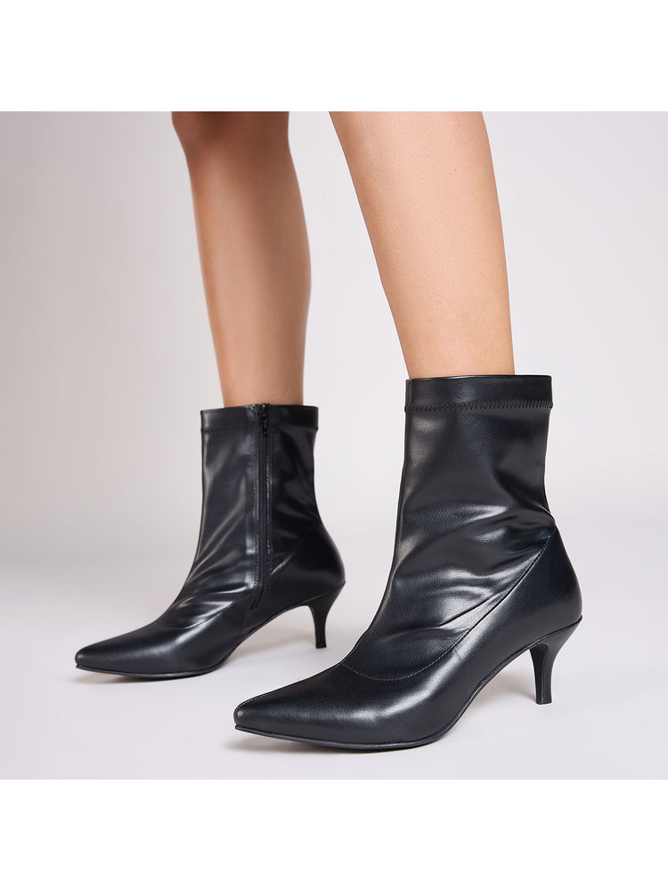 Twenty Dresses by Nykaa Fashion Black Pointed Toe Kitten Heeled Ankle Boots-image-36