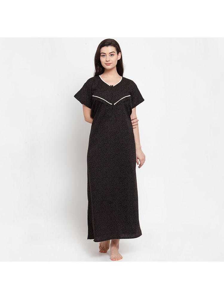 Secret Wish Women's Brown Cotton Printed Maternity Nighty (Free Size)