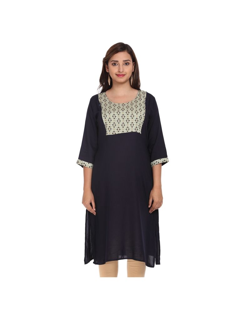 Morph Maternity Stylish Foil Print Nursing Kurta - Blue-image-1