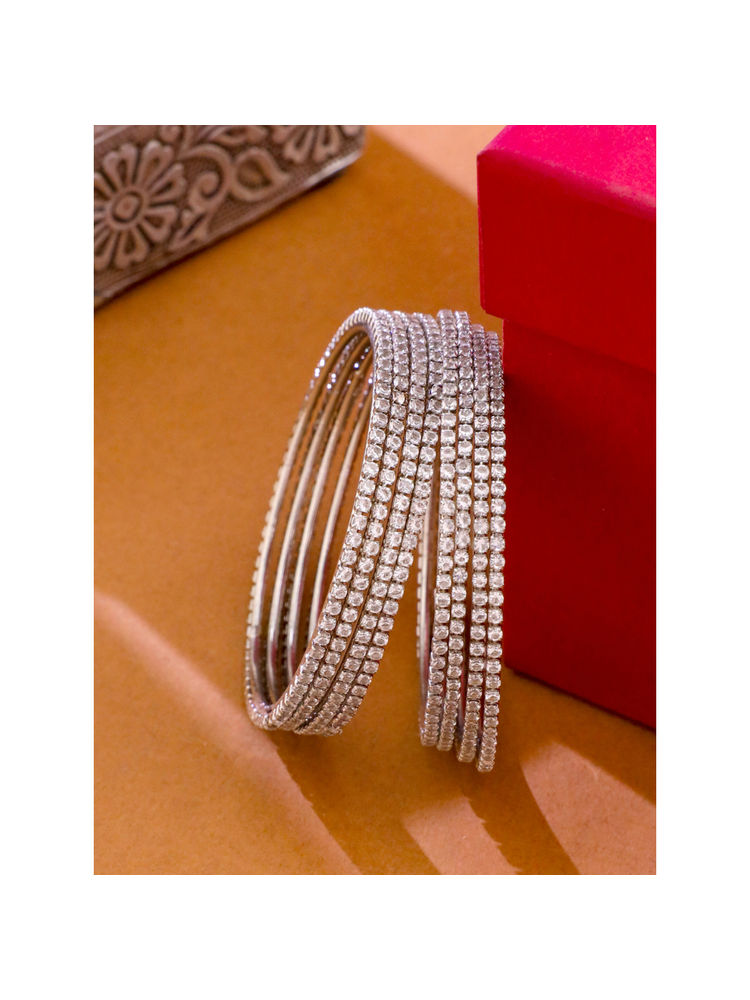NVR Women American Diamond Silver Plated Bangles (Pack of 8)-picture-41
