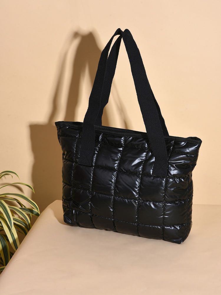 Haute Sauce Black Structured Quilted Shoulder Bag-image-14