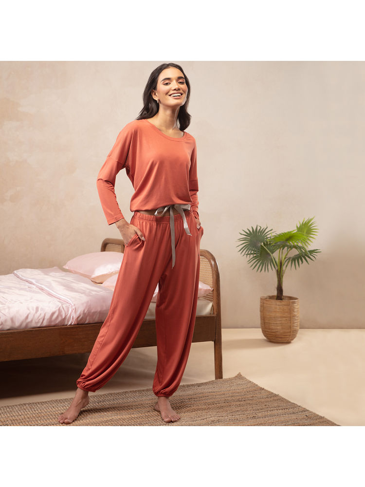 Nykd By Nykaa Sumptuously Soft Modal Lounge Pajama Set of 2 NYS016-Bruschetta-image-20