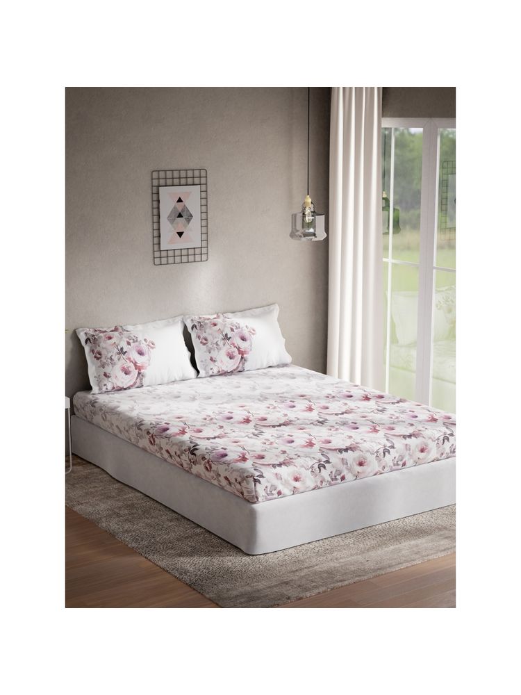 Ddecor Live Beautiful Cotton Floral Double Bedsheet With 2 Pillow Covers, 144 TC - Pink-image-15