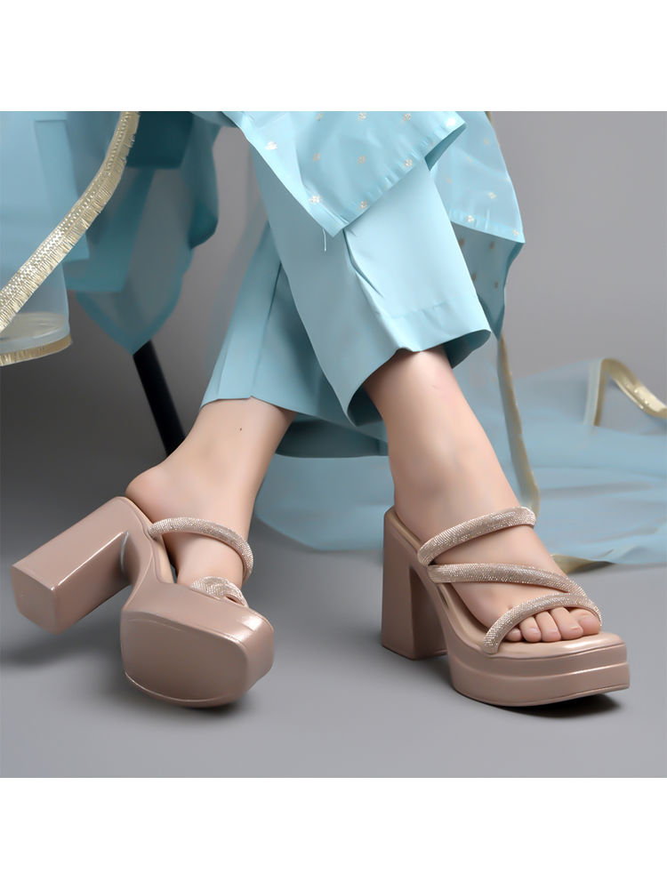 Shoetopia Embellished Rose-Gold Block Sandal Heels for Women-image-27