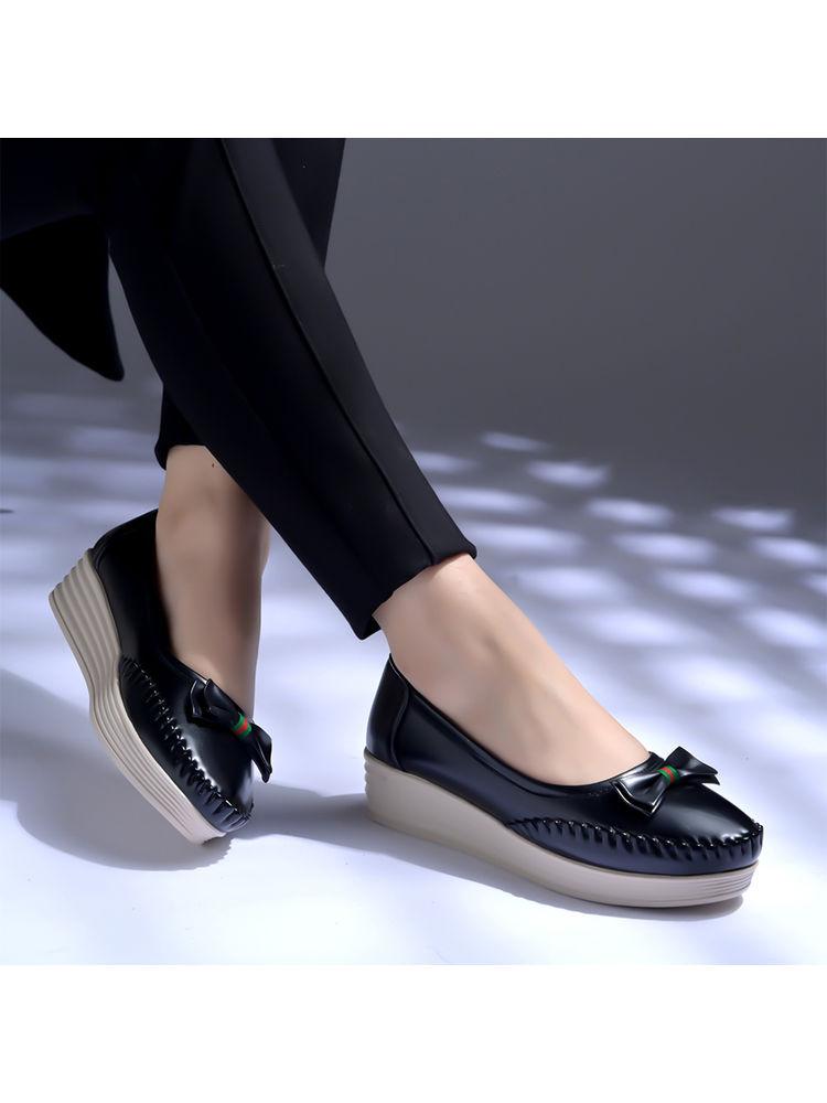 Shoetopia Bow detailed Casual Black Loafers for Women-image-24