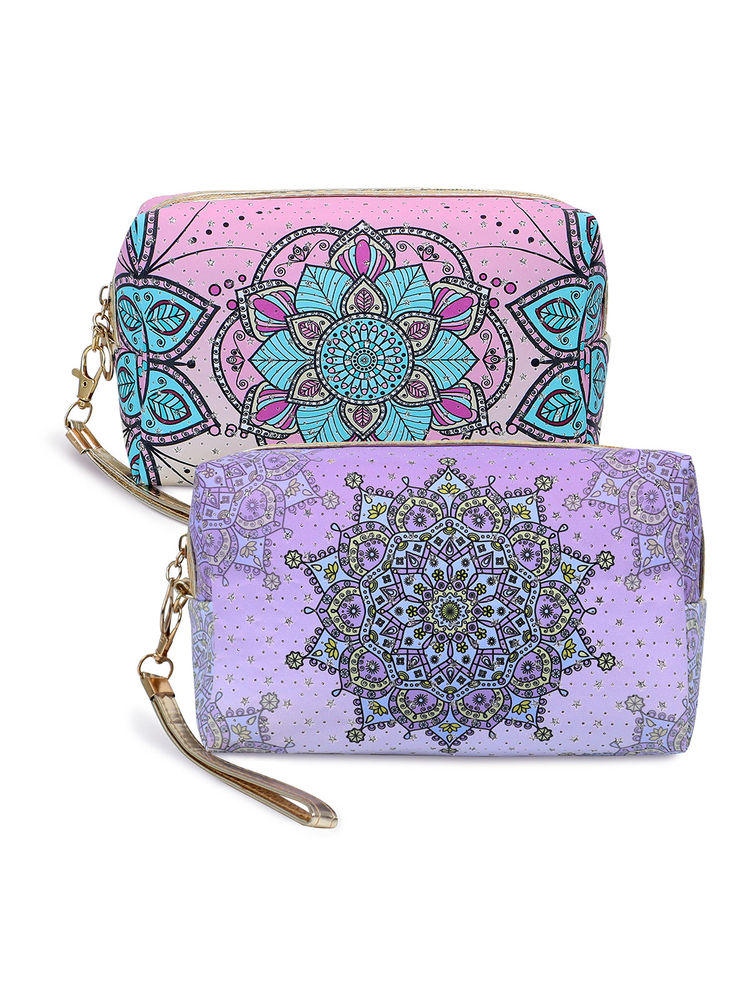 NFI Essentials Floral & Diamond Print Cosmetics Pouch Multi-Colour (Pack of 2)-picture-20
