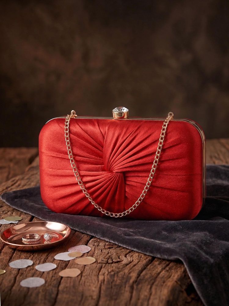 ESBEDA Womens Red Luxe Radiant Pleat Clutch with Detachable Strap (S)-picture-16
