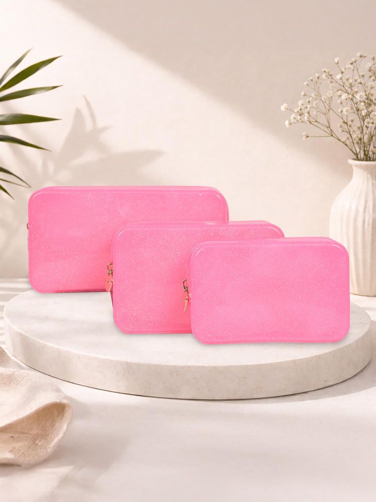 ESBEDA Pink Luxespark Glitter Silicone Travel Organizer Pouch (Pack of 3) (M)-picture-46