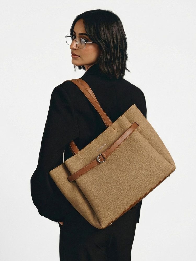 Everpret Beige Laptop Compartment Juliette Spacious Tote Bag-image-2