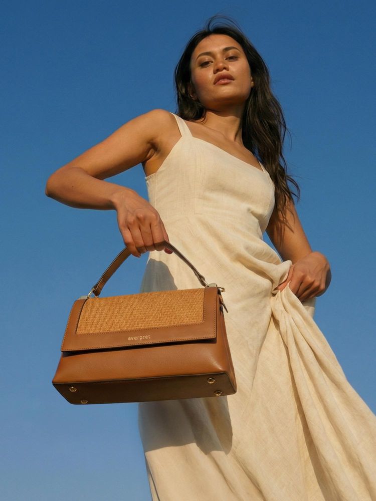 Everpret Brown Cheri Dual TTop Handle with Strap Satchel Bag-image-0