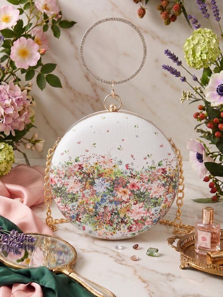 ESBEDA Womens White Imperial Bloom Round Clutch (S)-image-45