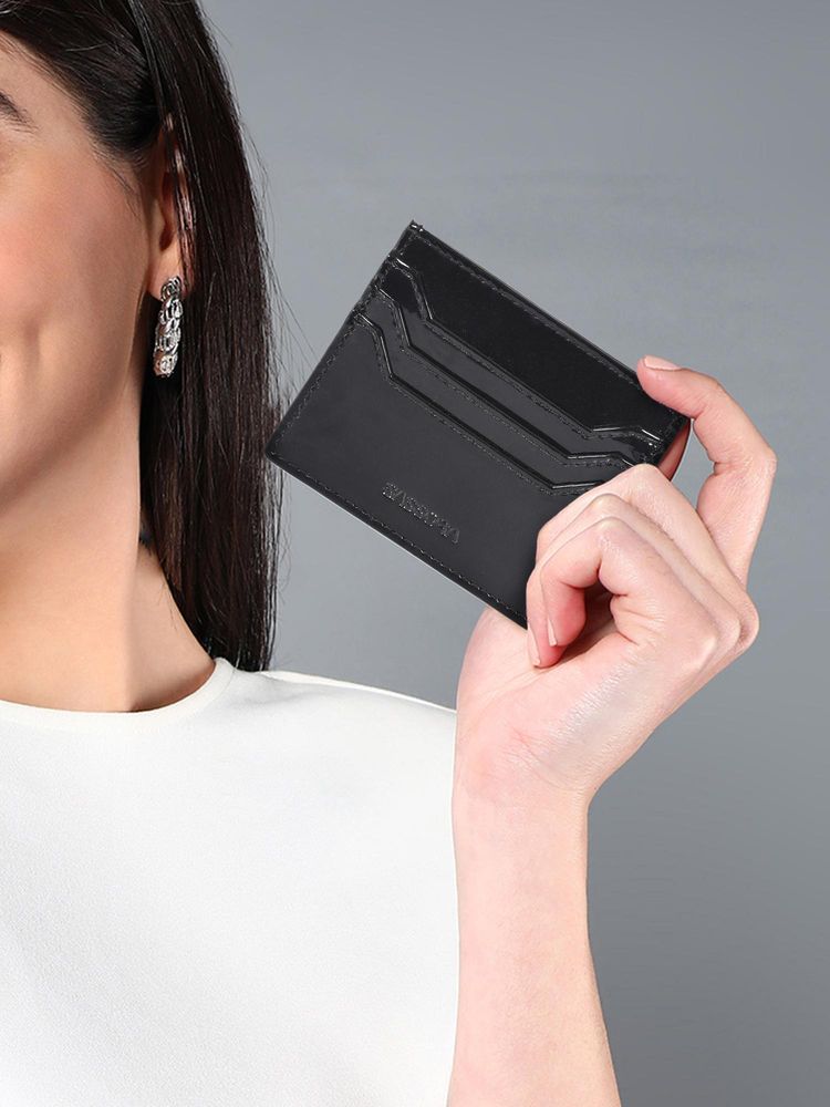 Sassora Unisex Black Premium Patent Leather RFID Protected Card Holder (S)-picture-23