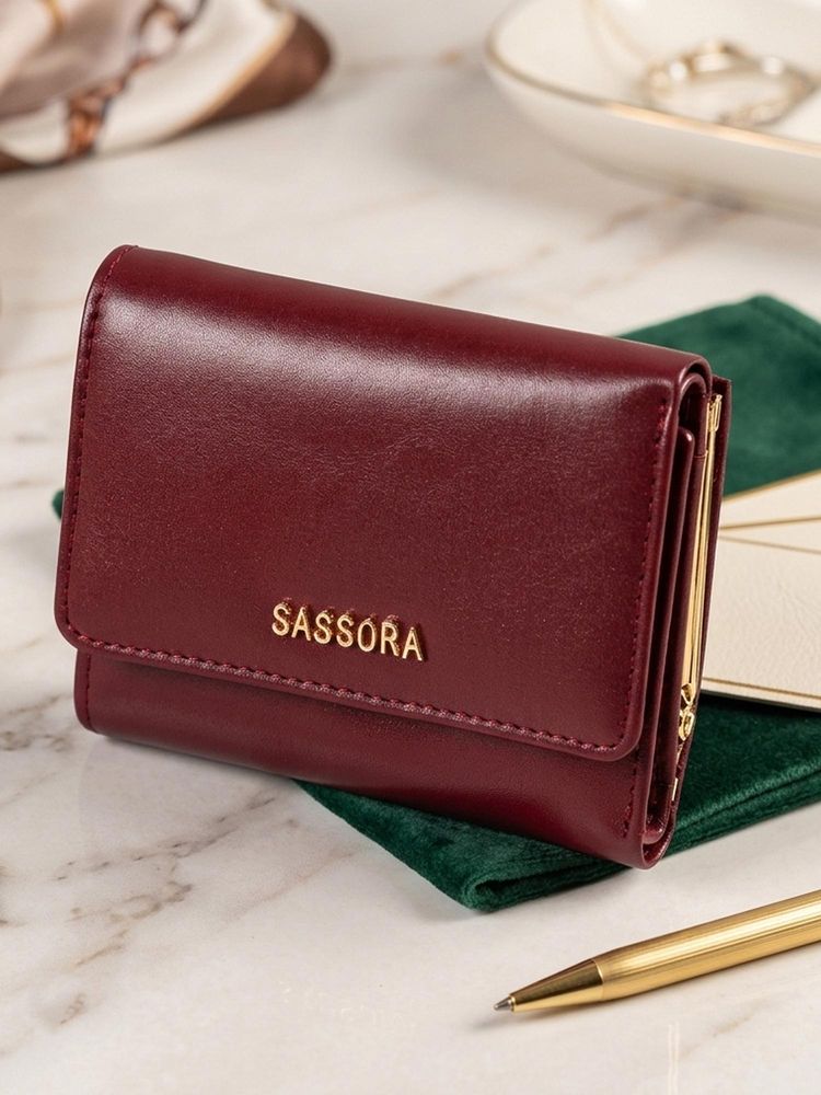 Sassora Maroon Genuine Leather Compact RFID Blocking Trifold Wallet (S)-picture-17
