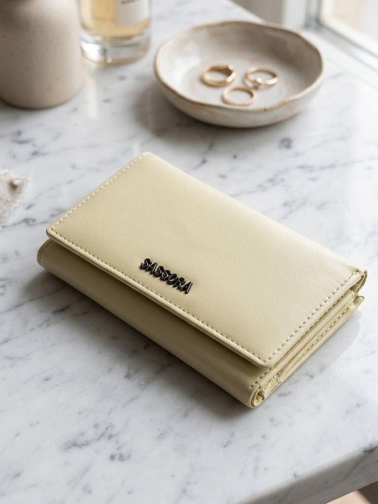 Sassora Beige Genuine Leather RFID High Capacity 12 Card Slots Trifold Wallet (S)-picture-11