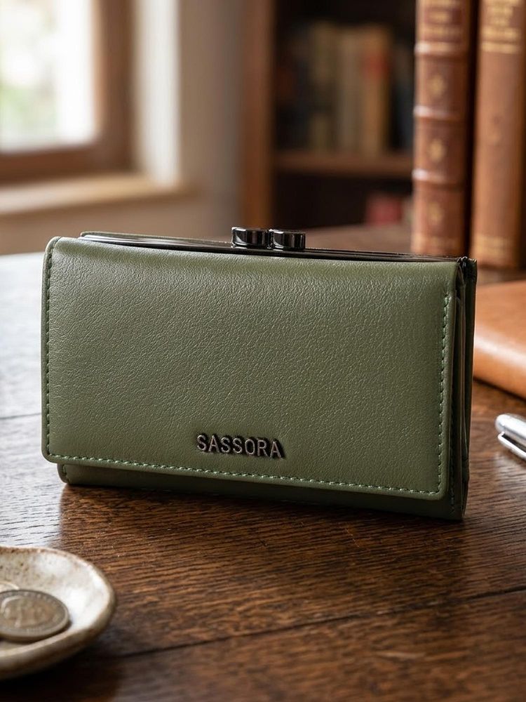 Sassora Green Genuine Leather RFID High Capacity 12 Card Slots Trifold Wallet (S)-picture-18