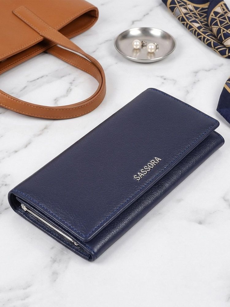 Sassora Navy Blue Genuine Leather RFID Large Capacity Stylish and Secure Wallet (L)-picture-13