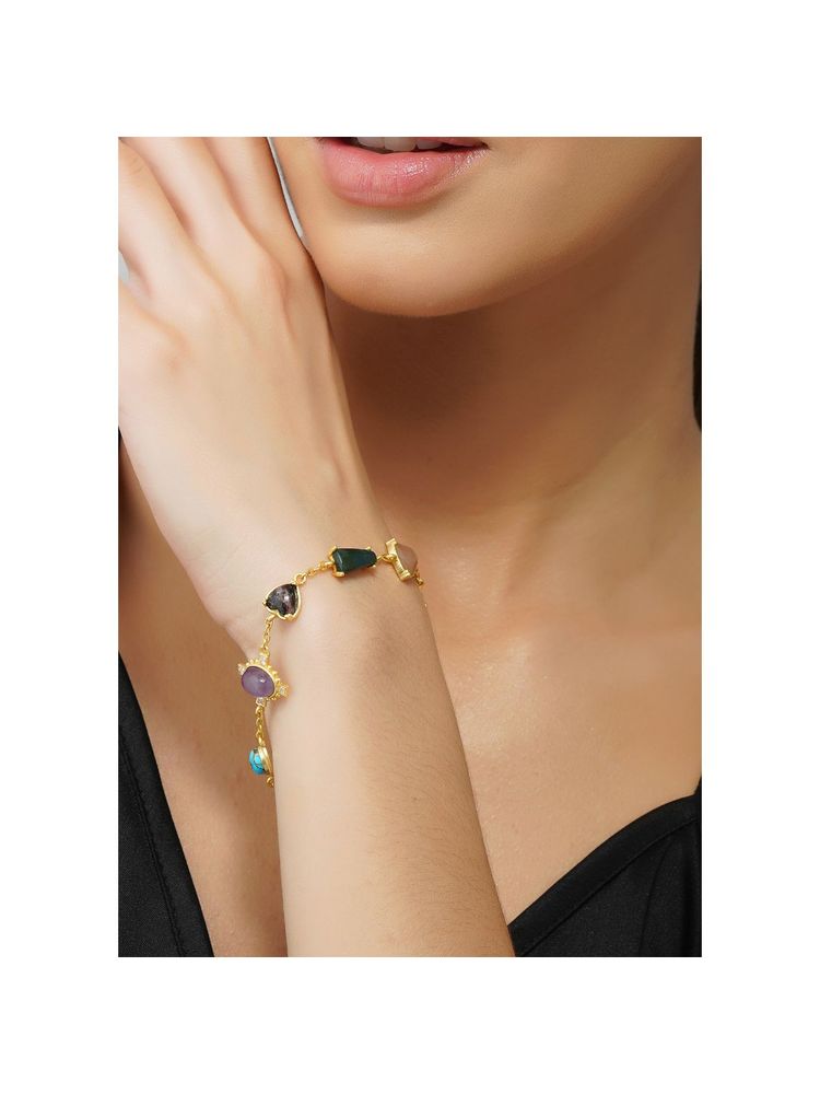 ZARIIN 22Kt Gold Plated Multi Stone Healing Bracelet-picture-25