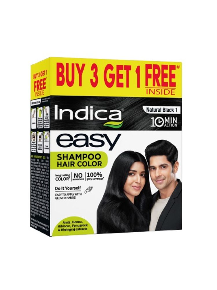 Indica Easy Do-It-Yourself 10 Minutes Shampoo Hair Color Buy 3 Get 1 Free - Natural Black-picture-13