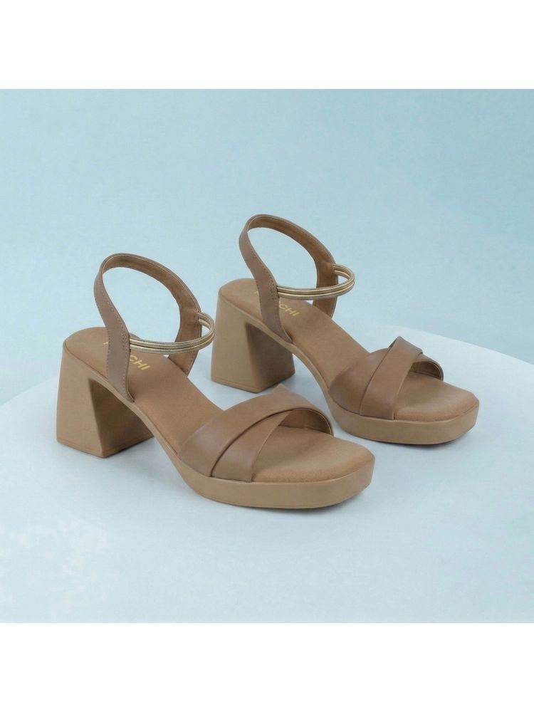 Mochi Women'S Beige Casual Block Heeled Sandals-picture-35