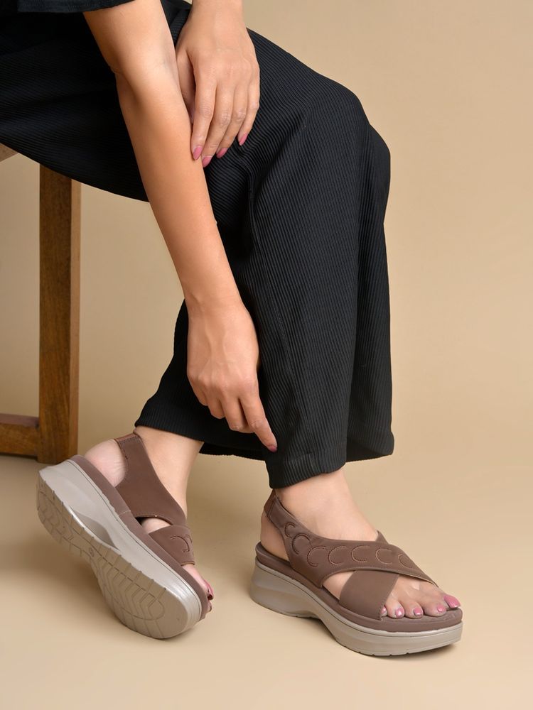 Shoetopia Women Brown Orthopaedic Doctor Cushion Platform Sandals