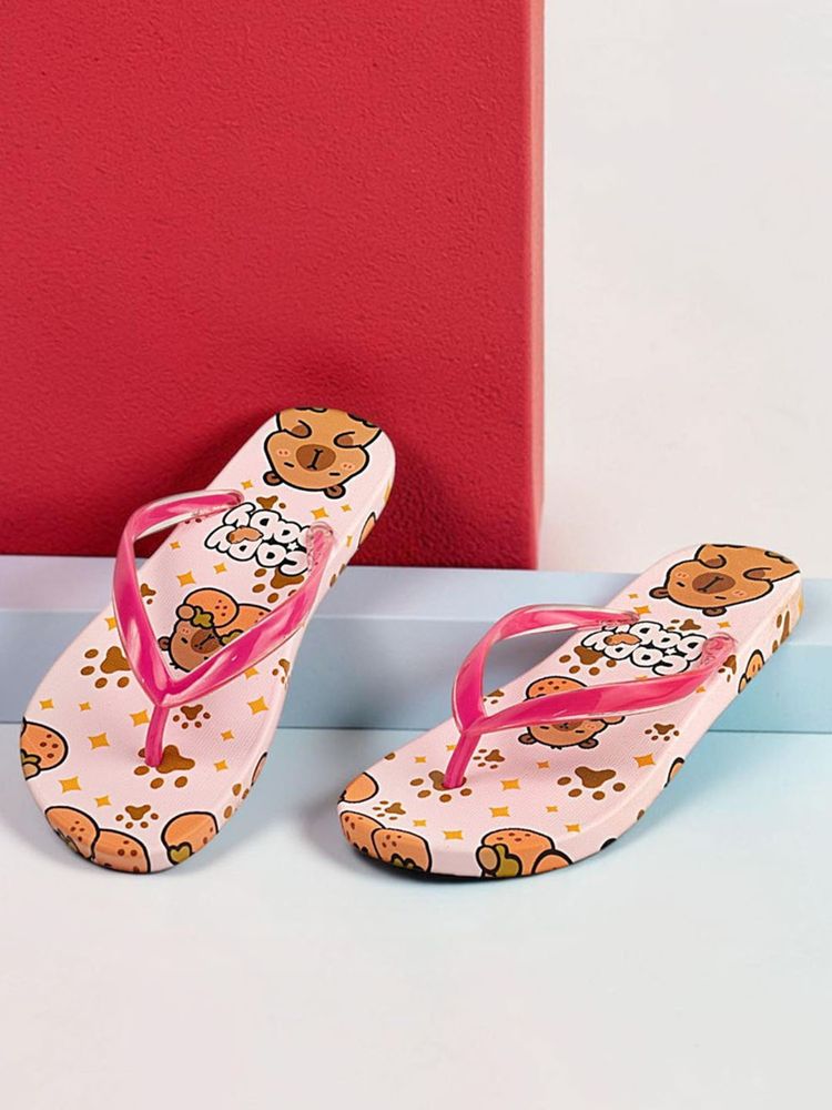 Truffle Collection Women Pink Animal Print Flipflops-picture-12