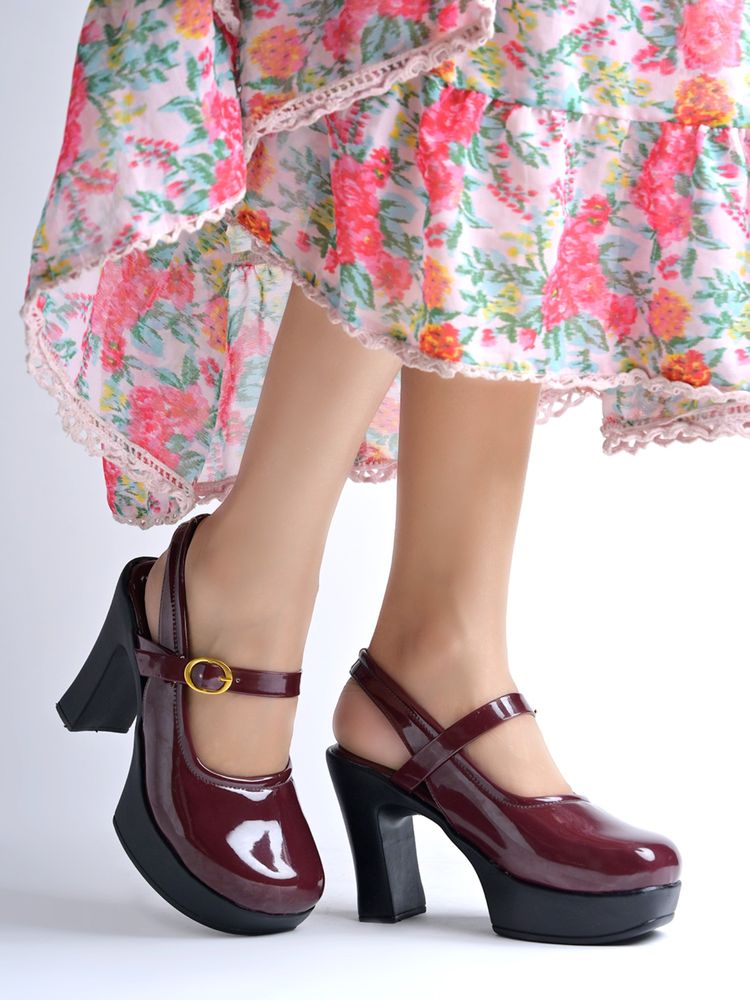 Shoetopia Women'S Red Patent Mary Jane Block Heels-picture-42