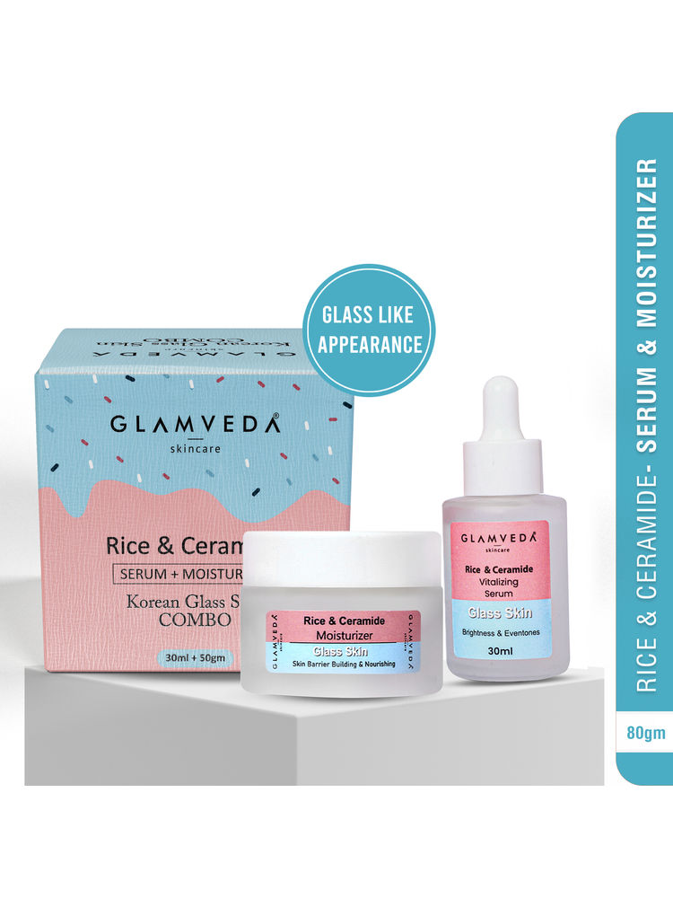 Glamveda Korean Glass Skin Rice & Ceramide Face Serum & Moisturizer Combo