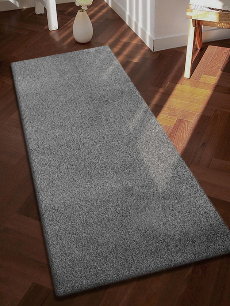 OBSESSIONS Solid Rabit Fur Bedside Runner - Grey-image-33