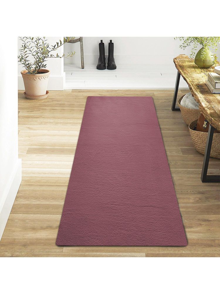 OBSESSIONS Solid Rabit Fur Bedside Runner - Burgundy-picture-20