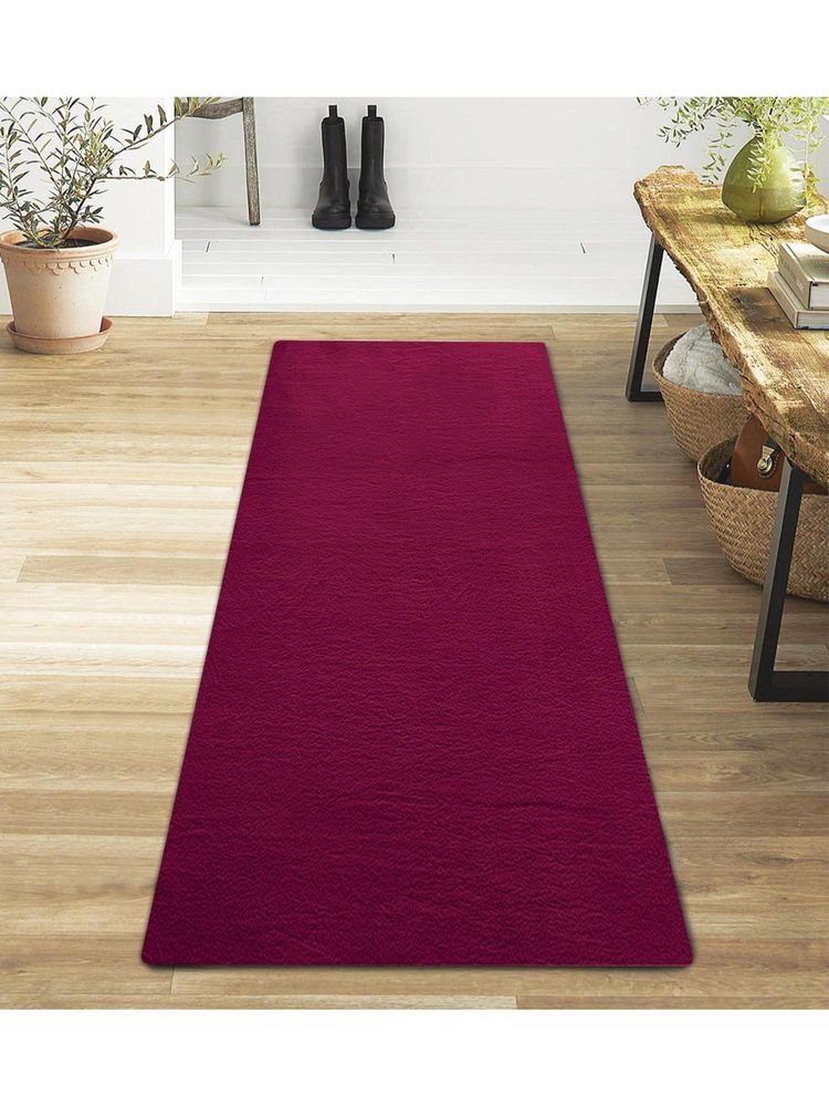 OBSESSIONS Solid Rabit Fur Bedside Runner - Maroon-picture-18
