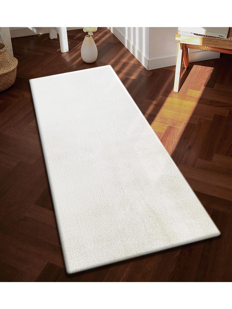 OBSESSIONS Solid Rabit Fur Bedside Runner - White-picture-26