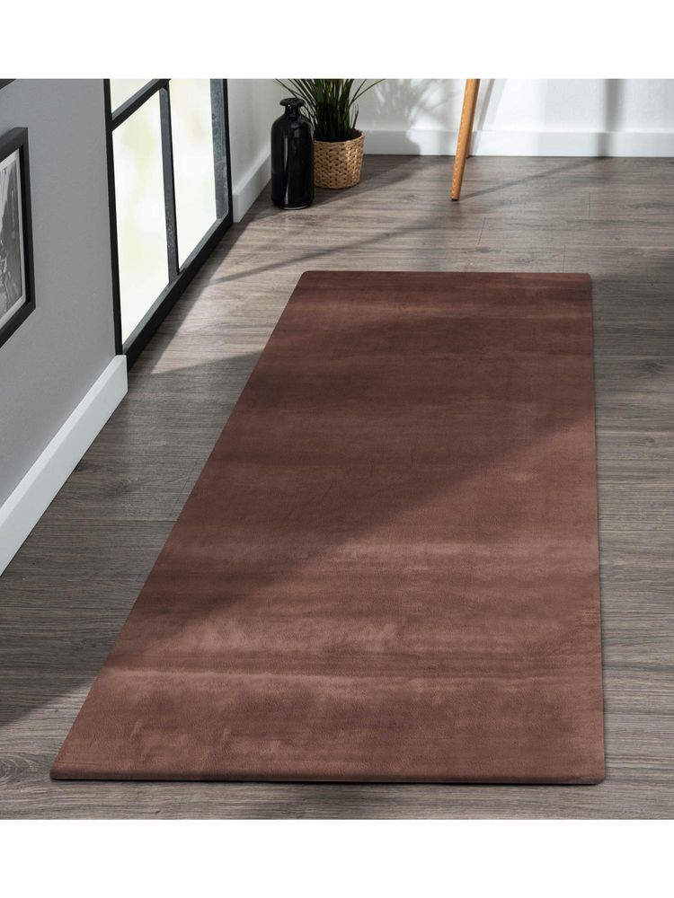 OBSESSIONS Solid Rabit Fur Bedside Runner - Brown-picture-22