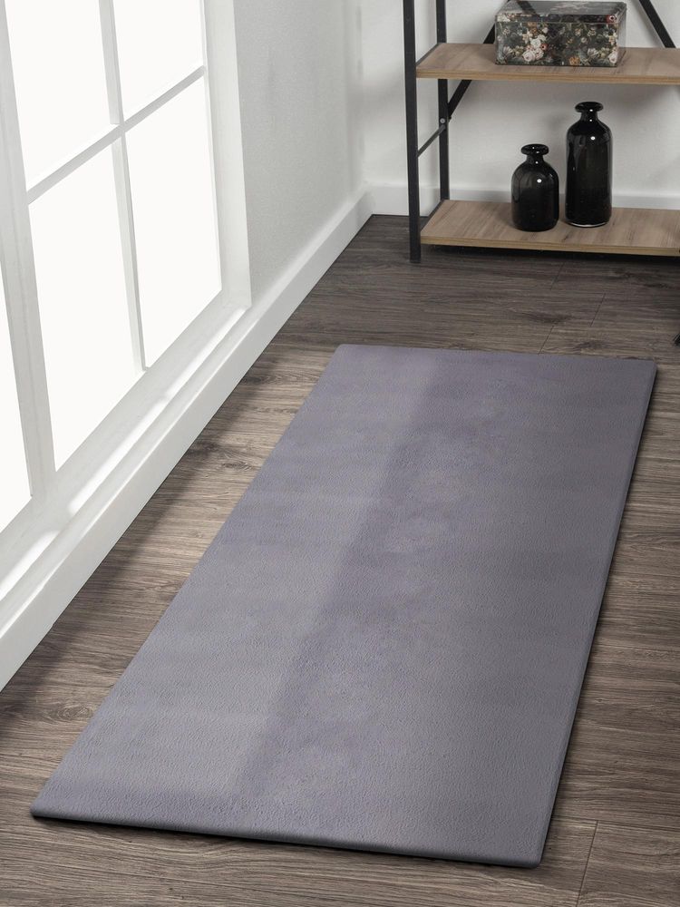 OBSESSIONS Solid Rabit Fur Bedside Runner - Grey-picture-14