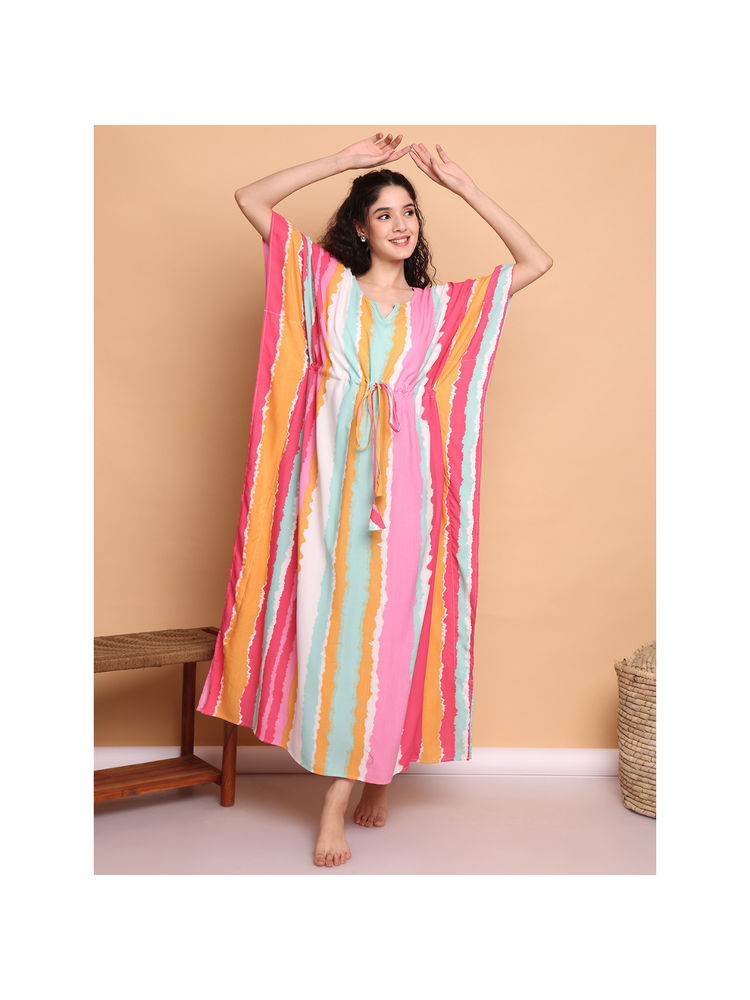 Secret Wish Multi-Color Striped Rayon Kaftan-image-34