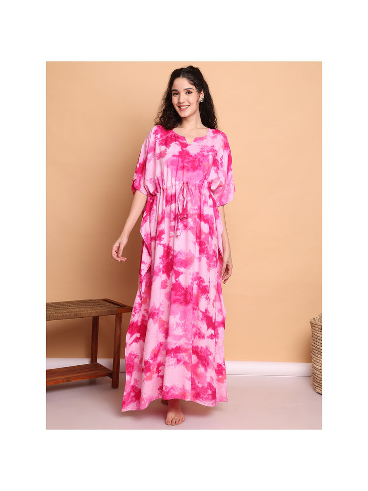 Secret Wish Pink Tye and Dye Print Rayon Kaftan-picture-22