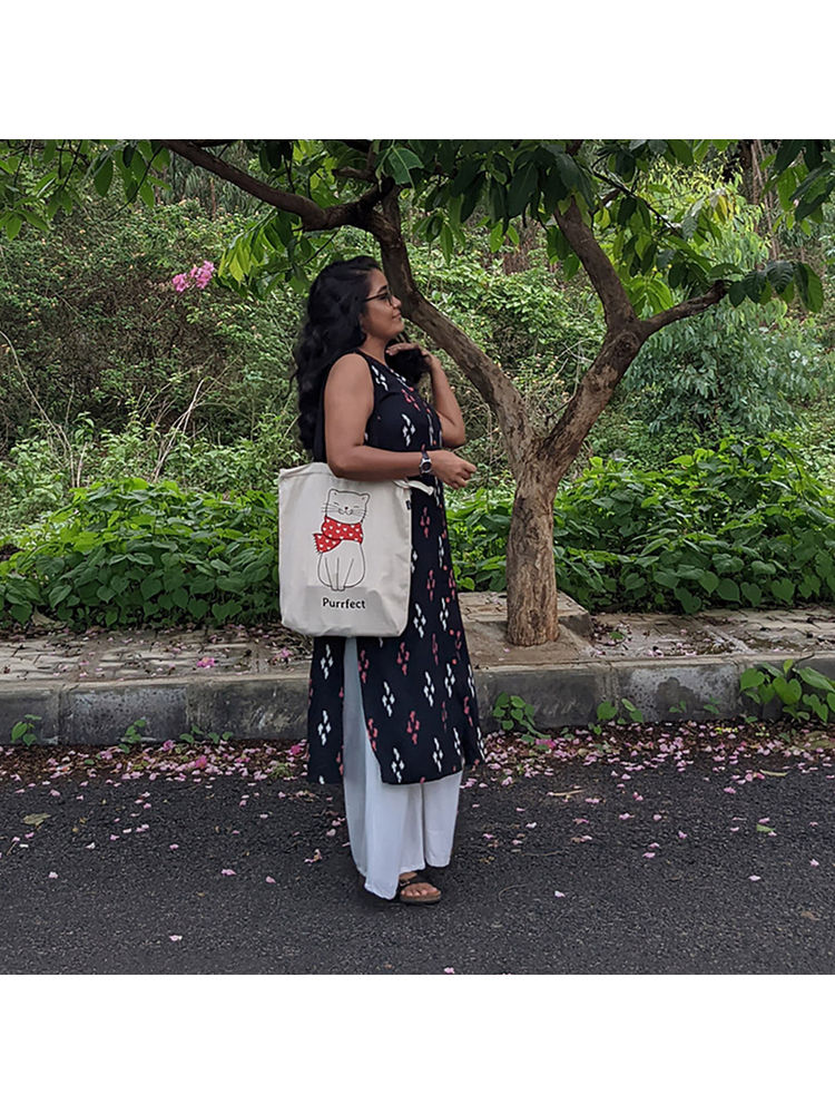 EcoRight White Purrfect Canvas Tote Bag with Zip-picture-18