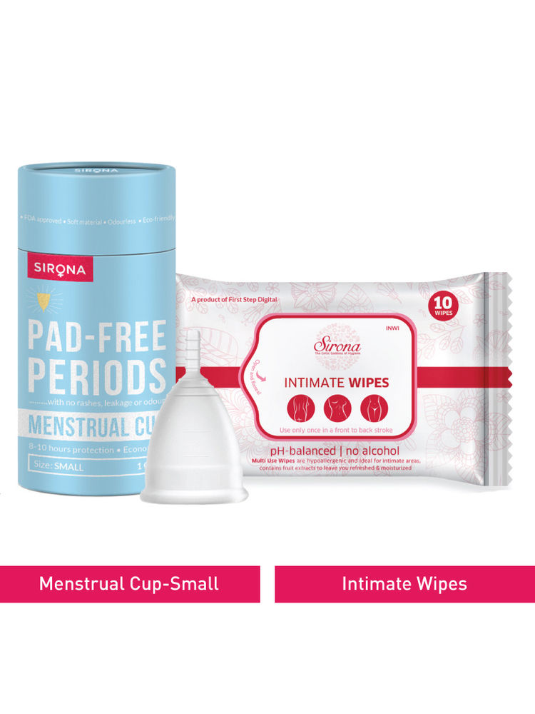 Sirona FDA Approved Reusable Menstrual Cup (Small Size) With Natural Intimate Wipes
