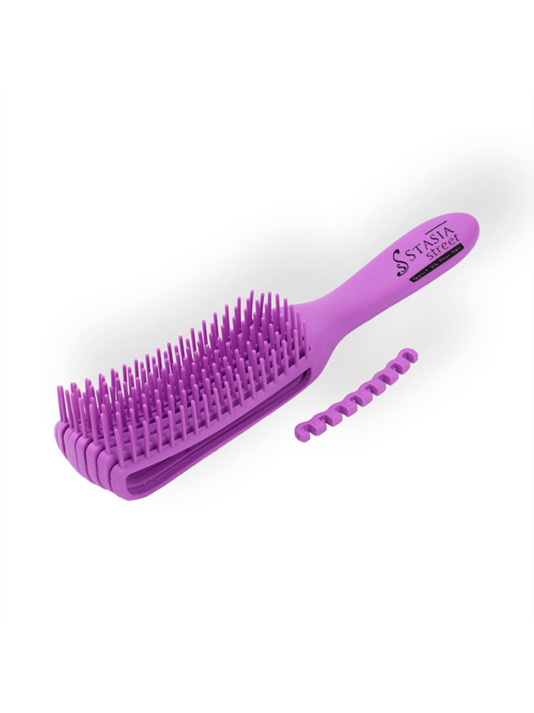 Stasia Street Wet And Dry Hair Detangler Hair Brush With Spacing Clip - Purple