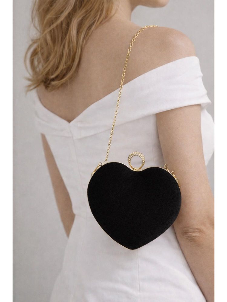 Fabbhue Women Heart Shape Black Box Clutch with Detachable Strap-picture-19