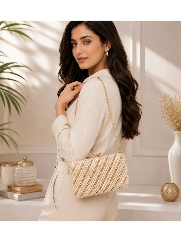 Fabbhue Women Off White Box Clutch with Detachable Strap-image-21