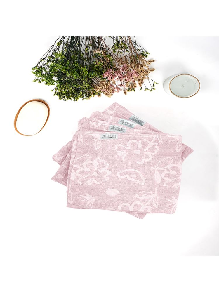 Doctor Towels Banana Jacquard Floral Face Towel Pack of 4 - Coral (S)-image-42