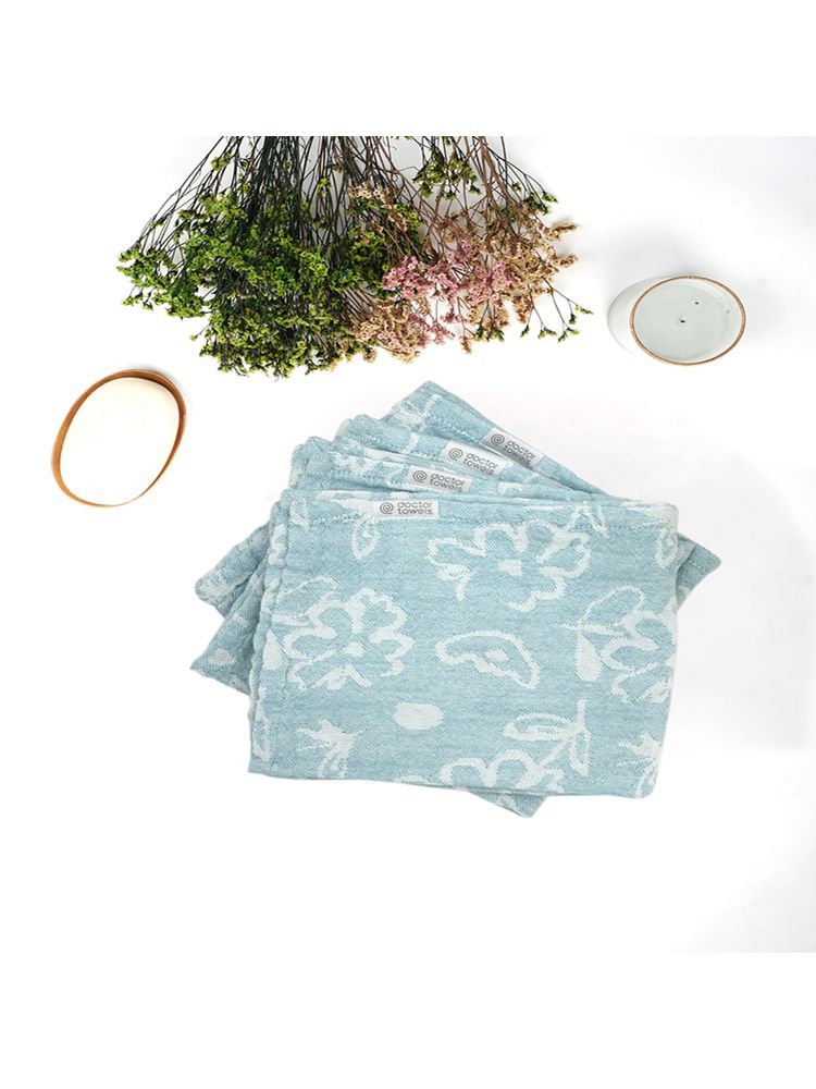 Doctor Towels Banana Jacquard Floral Face Towel Pack of 4 - Chalk Blue (S)-image-32